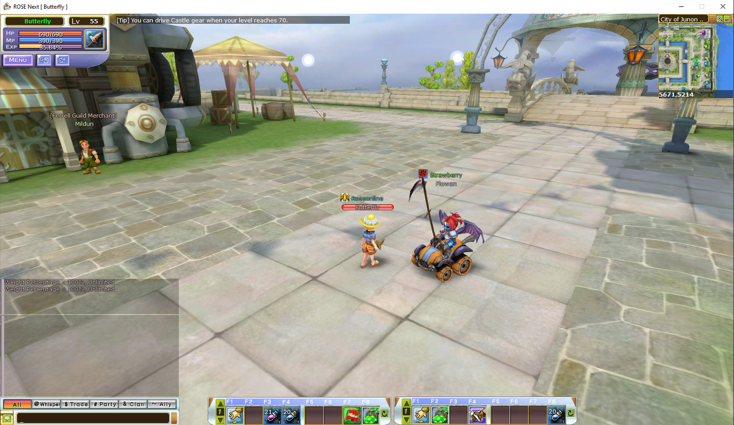 Screenshot of character riding cart with weapon visible